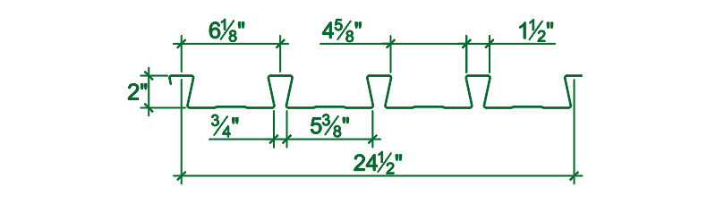 2.0D Dovetail Roof Deck Nominal Dimensions